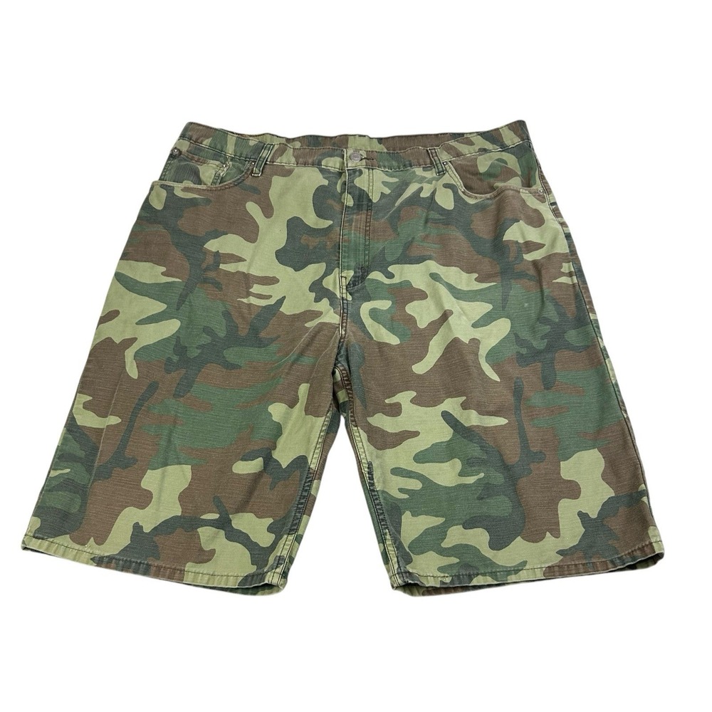 Levis Camo Shorts Mens 42 Green Denim 569 Loose Baggy Jean Woodland Military Y2K
